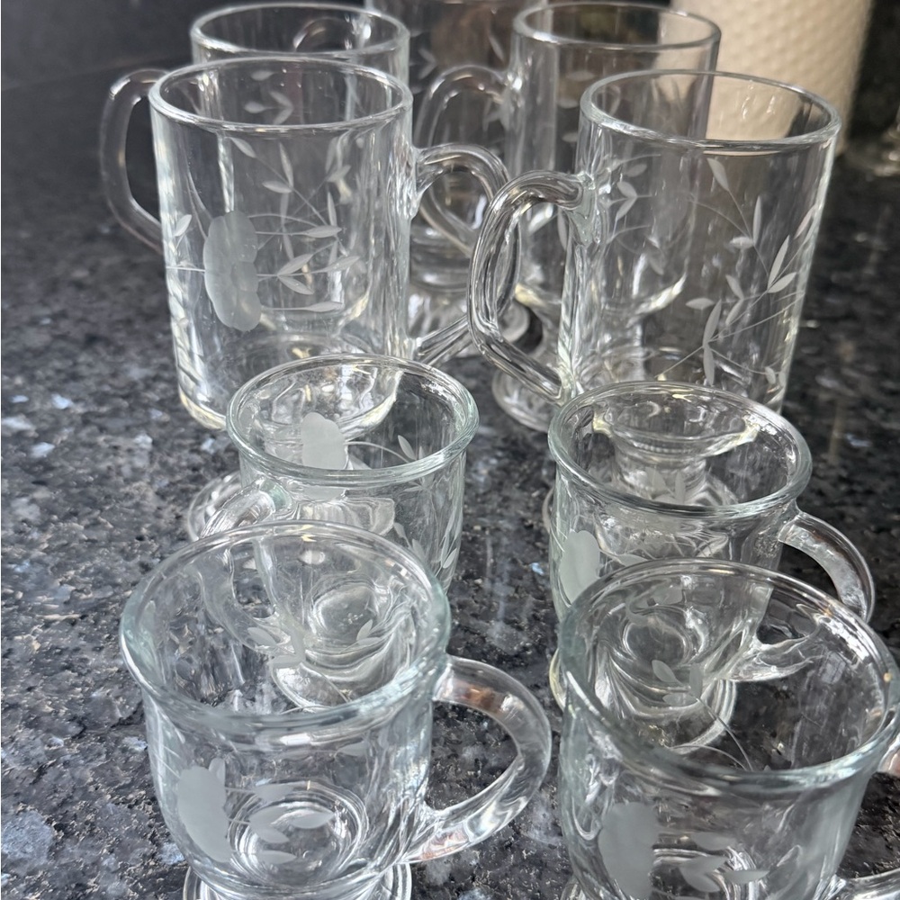 Princess House Clear Etched Glass Mug Set